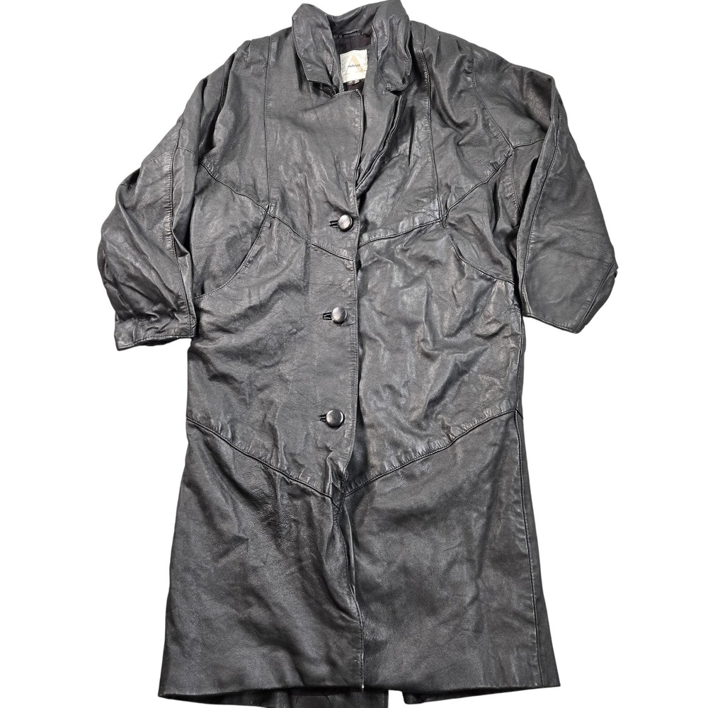 Avanti‎ Coat Womens XS Black Leather Long Overcoat 3/4 Sleeve Lined Classic